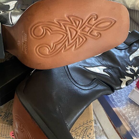 Free People Sz 10 Sparks Fly Western boots black silver leather cowboy cowgirl - Picture 11 of 13